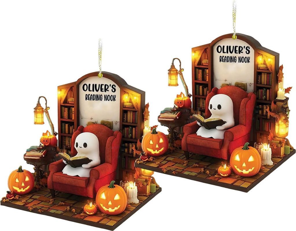 1 Paar Halloween Spooky Ornament Hängender Anhänger Robuste Konstruktion Cartoon Ghost Design Vielseitige Heimdekoration