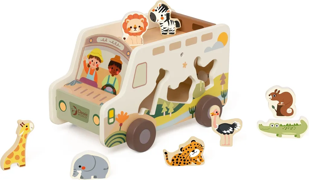 Circuit de safari en bois 9 pièces et sa boîte de rangement pratique