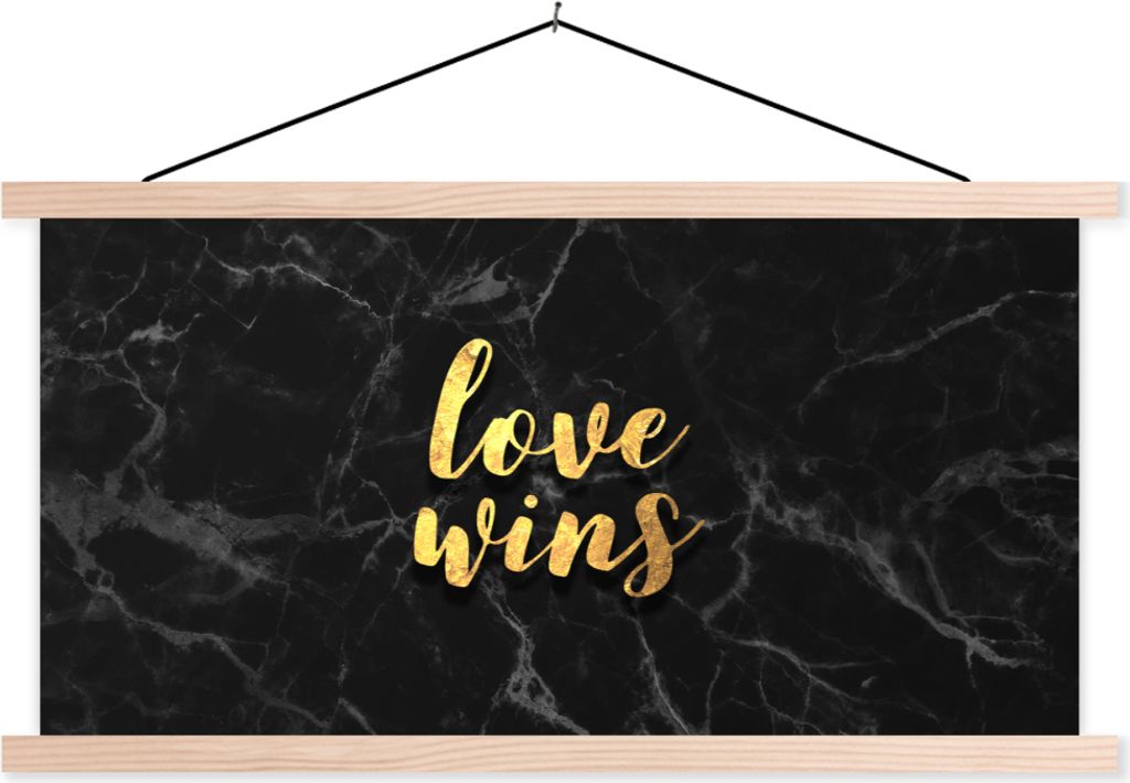 MuchoWow Textilposter Zitat - Liebe - Marmor - Gold 120x60 cm mit holzfarbenen Rahmen - Klemmleiste