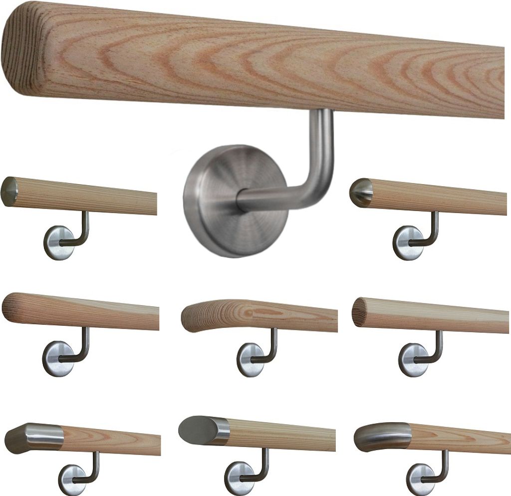 Lärche unbehandelt Handlauf Treppen Geländer Handläufer 30 - 500 cm aus einem Stück mit Halter Stützen Träger und bearbeiteten Enden 330 cm m...
