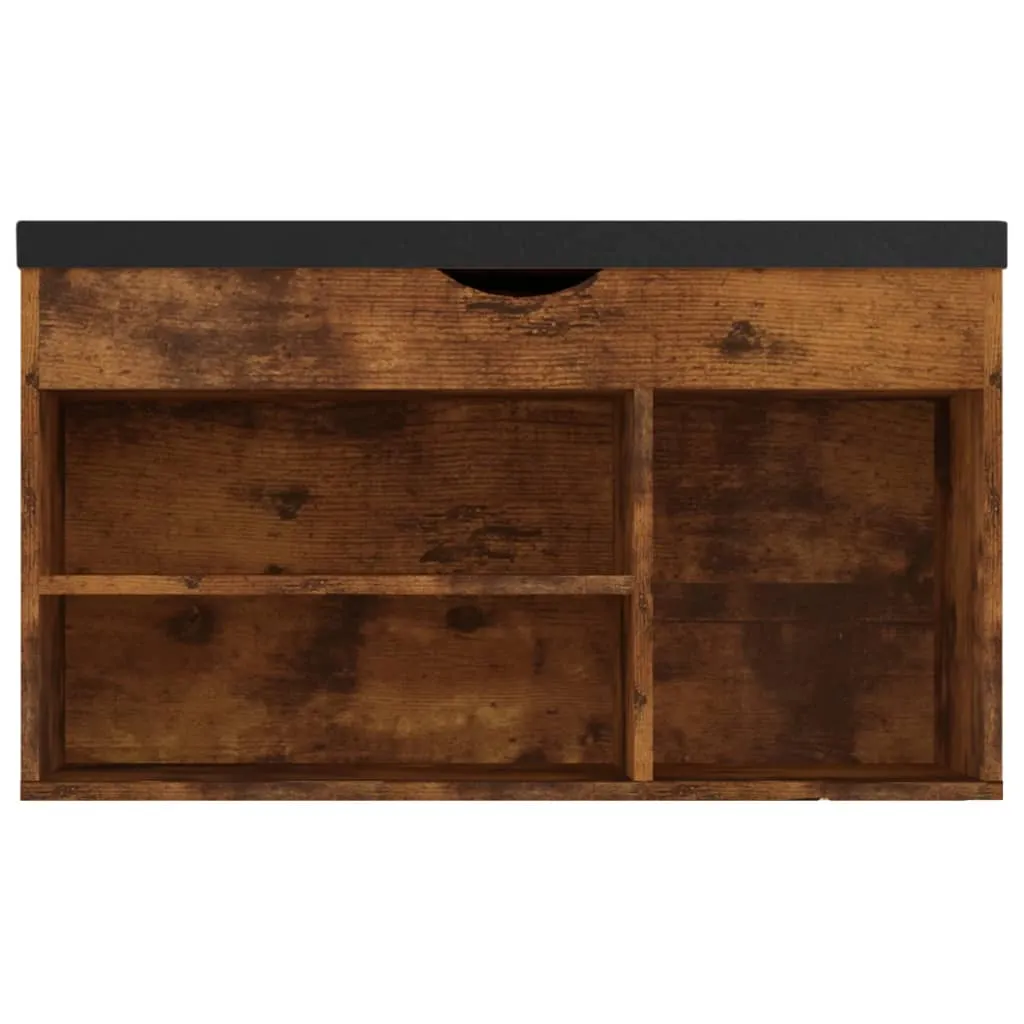 Banc à chaussures robuste 80 cm chêne fumé avec compartiments ouverts