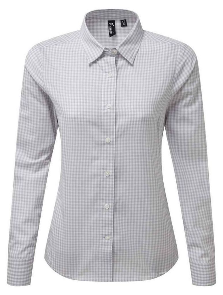 Premier - "Maxton" Hemd für Damen Langärmlig LT4981 (XL) (Silber/Weiß)