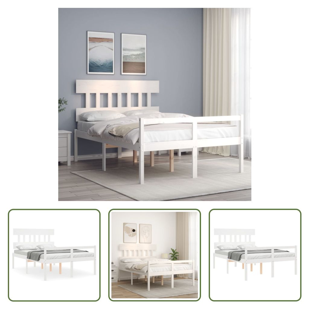 The Living Store Seniorenbett mit Kopfteil 140x200 cm Weiß Massivholz