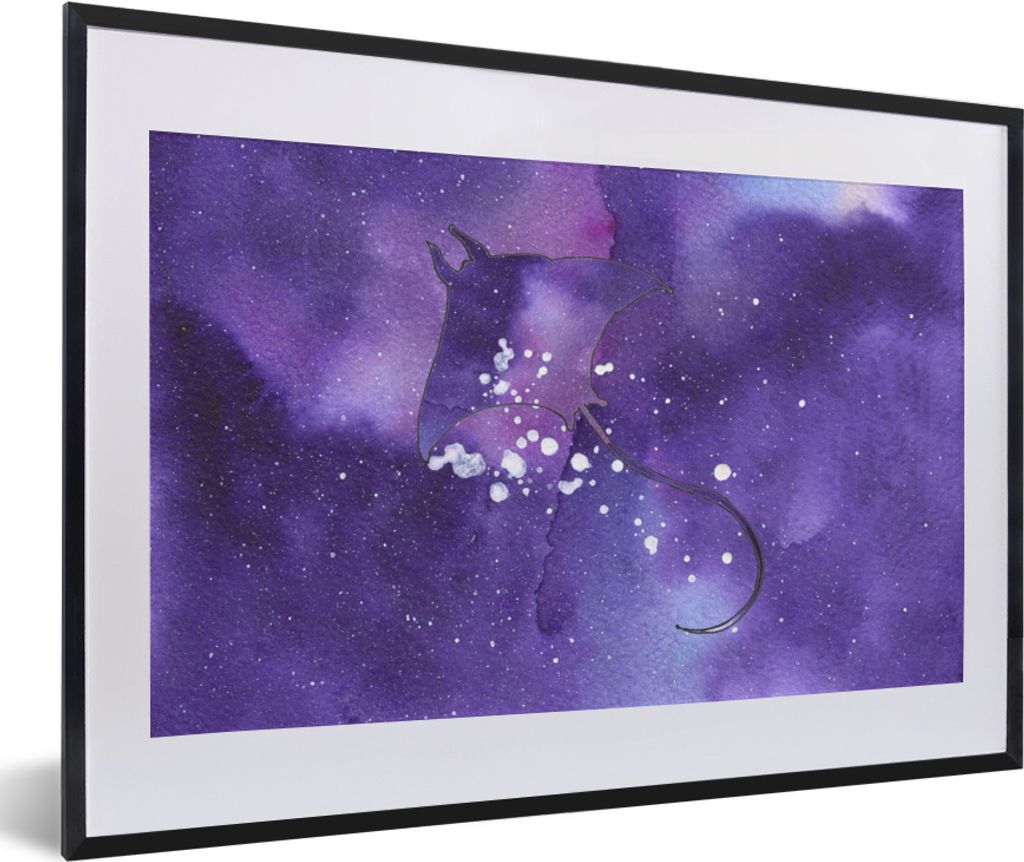 MuchoWow MuchoWow Gerahmtes Poster Manta - Weltraum - Lila 60x40 cm - Poster mit zchwarzem Bilderrahmen - Schlafzimmer - Plakat in Rahmen - Dru...