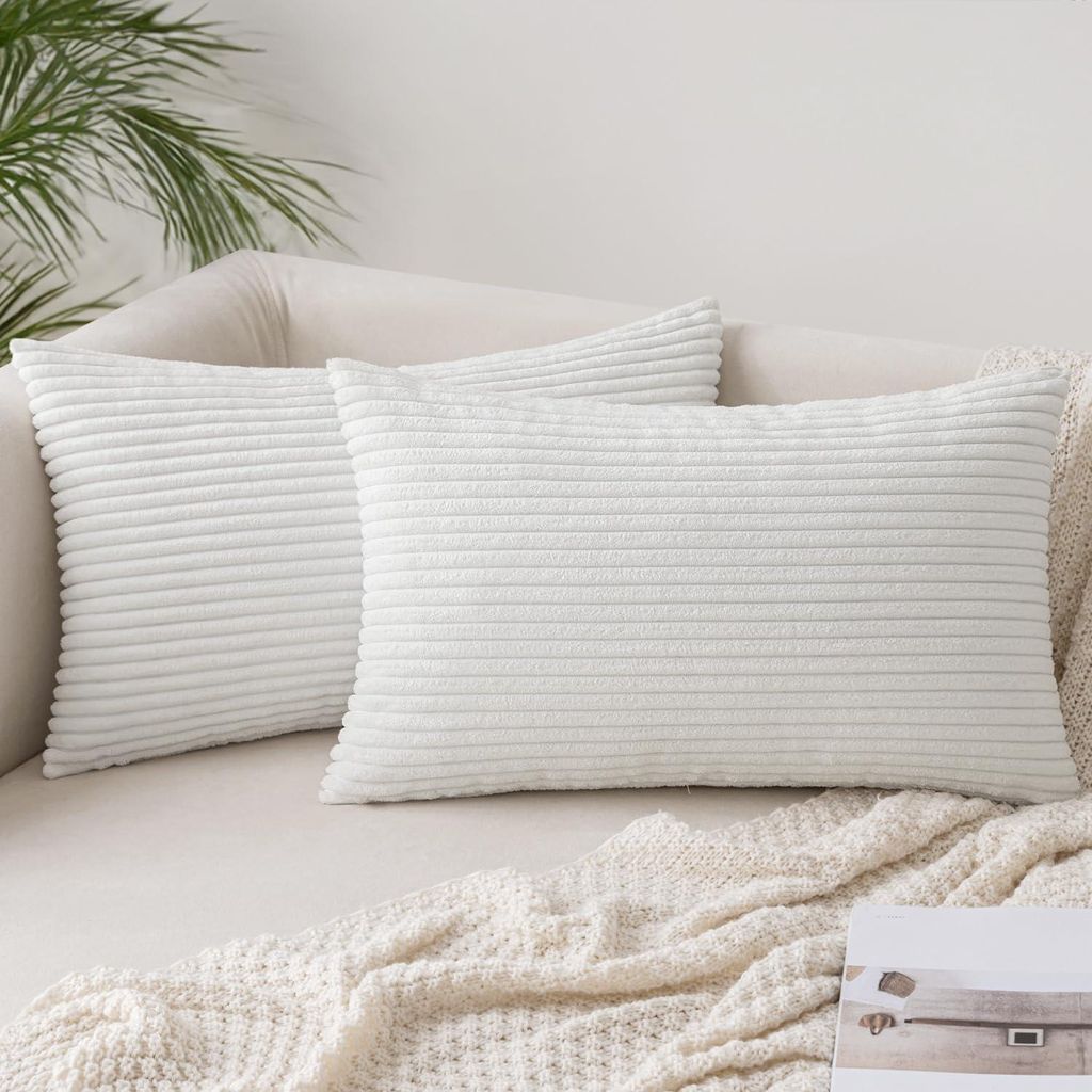Set mit 2 Kissenbezügen aus Cord, reinweiß, 30 x 50 cm, für Sofakissen, dekorative Kissenbezüge, weiche Kissen für Sofa, Schlafzimmer, Wohnzim...