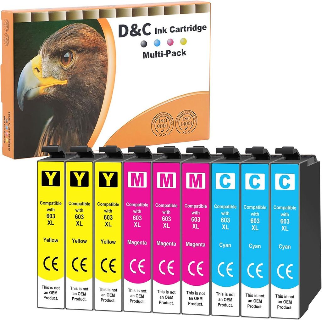 DC 9x 603XL Druckerpatronen Kompatibel für Epson 603 XL Patronen, für Expression Home XP-2100 XP-2150 XP-3100 XP-4100, Workforce WF-2835 WF-2850 DWF