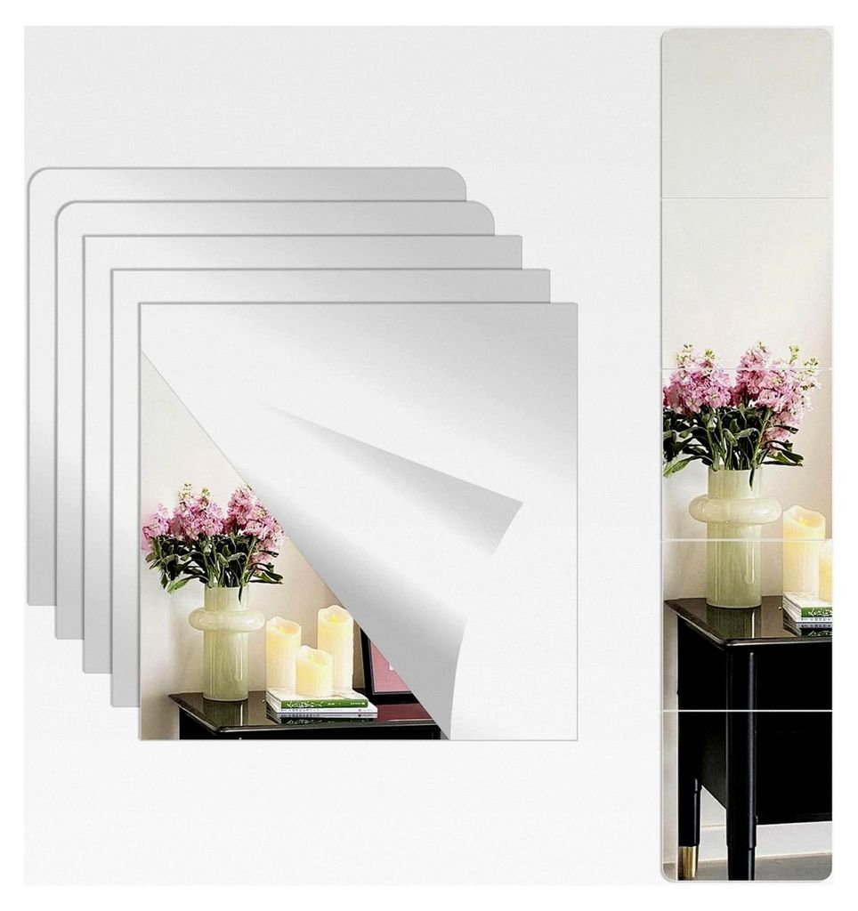 Spiegelfliesen 5 Stück Selbstklebend 30x30cm 2mm Dicke Wandspiegel für Badezimmer Wohnzimmer Schlafzimmer Schrank