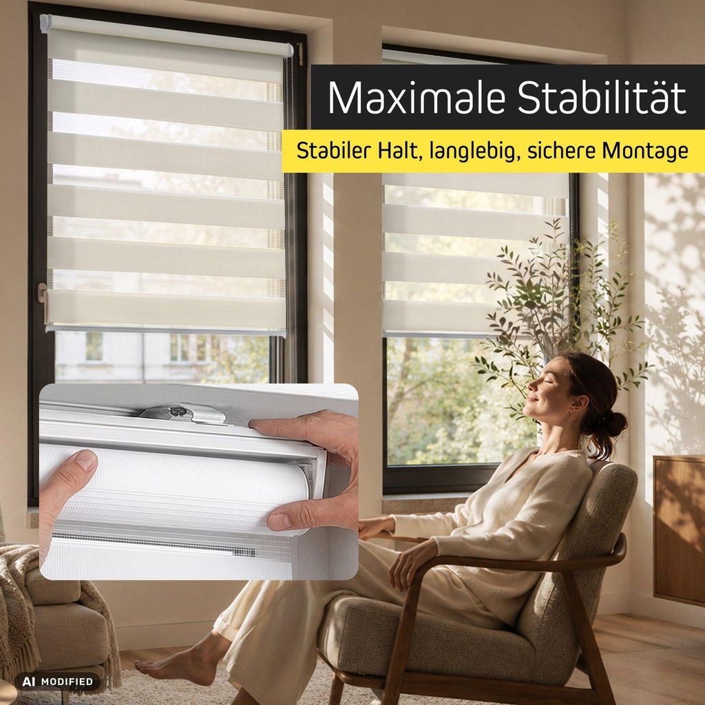 Doppelrollo Fenster ohne Bohren Zevra 80x230cm creme