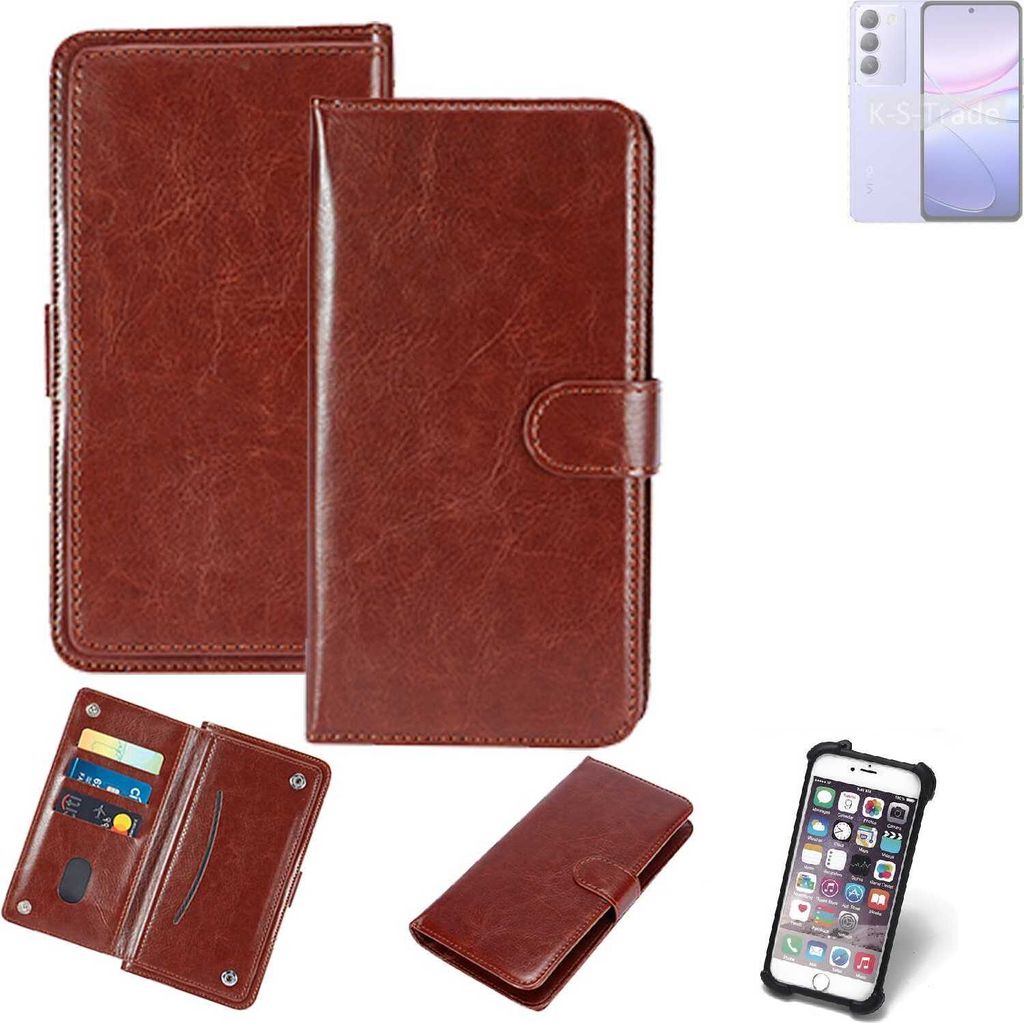 K-S-Trade 360° Hülle kompatibel mit Vivo V40 SE 5G braun Kunstleder Case BookCase WalletCase Kunstlederederhülle Handyhülle, Rundumschutz Bumper