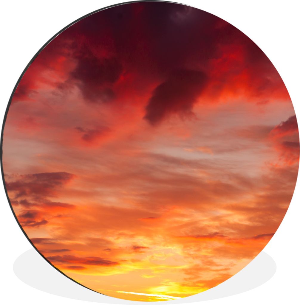 MuchoWow Aluminium Wandkreis Wolken - Sonne - Rot Ø 60 cm Wanddeko Modern Wohnzimmer - Wand Kreis - Wandbild - Schlafzimmer - Aluminium Bild - K...