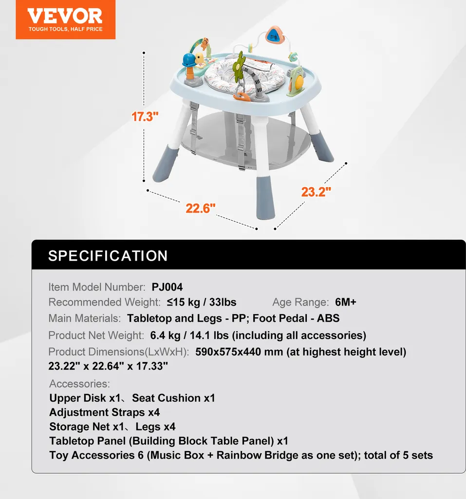 Siège pivotant 360° et hauteur réglable pour centre d'activités VEVOR