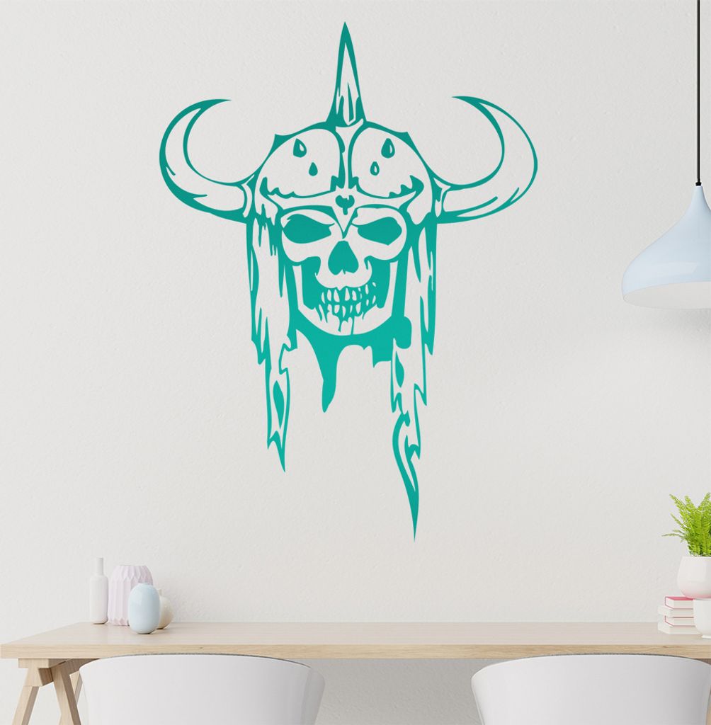 Krieger Schädel Wandtattoo in 6 Größen - Wandaufkleber Wall Sticker - Dekoration, Küche, Wohnzimmer, Schlafzimmer, Badezimmer