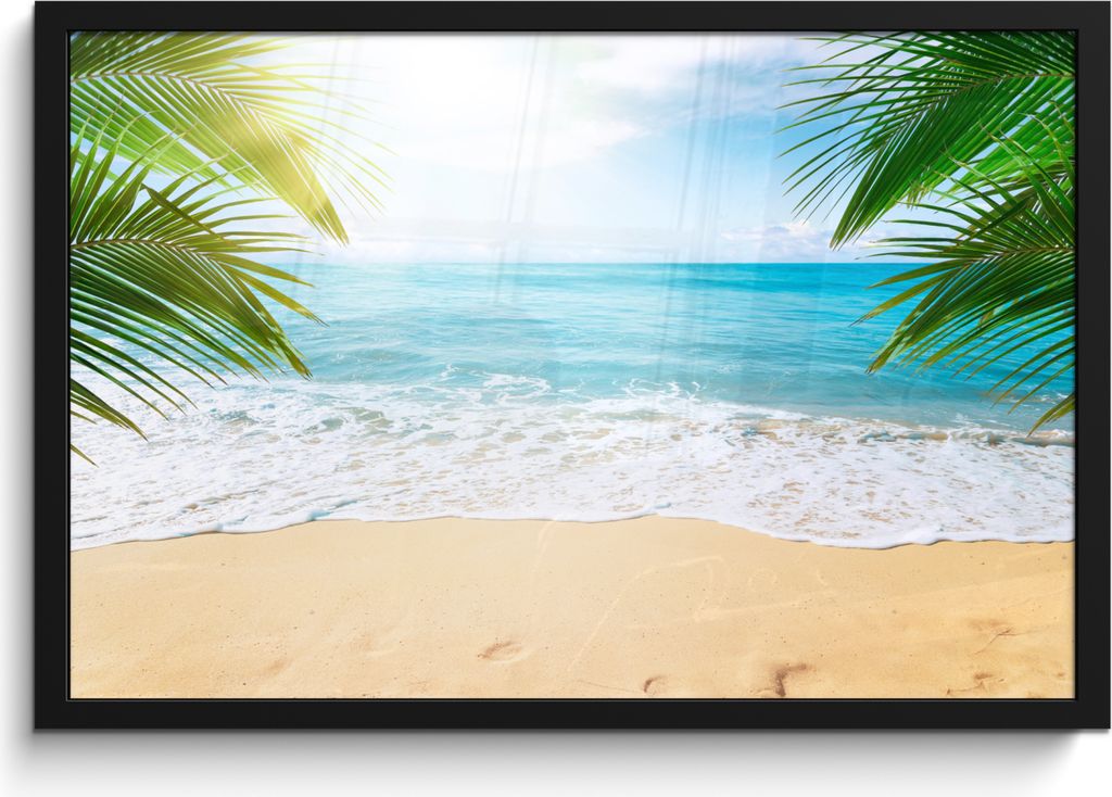 MuchoWow MuchoWow Gerahmtes Poster Strand - Sand - Meer - Palme 60x40 cm - Poster mit zchwarzem Bilderrahmen - Printing - Wanddeko Schlafzimmer