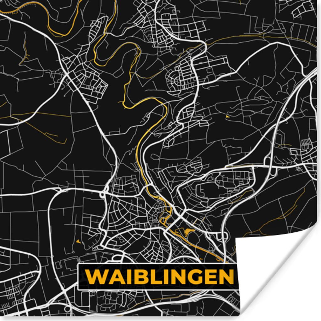 MuchoWow Poster Karte - Waiblingen - Gold - Stadtplan - Deutschland 30x30 cm - Wandposter - Printing