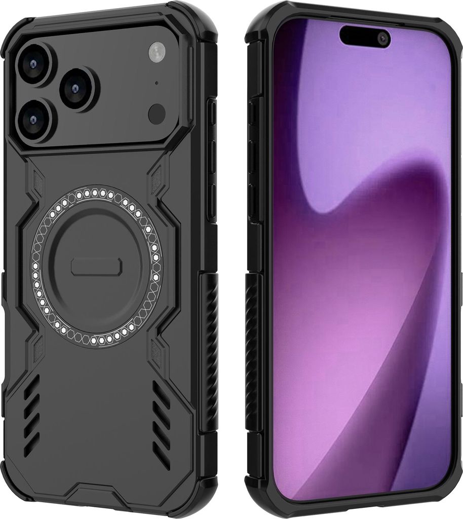 Magnetisch Hülle für iPhone 17 Pro Max, Hybrid PC TPU Bumper Stoßfestes Loch Wärmeableitung Handyhülle Schwarz