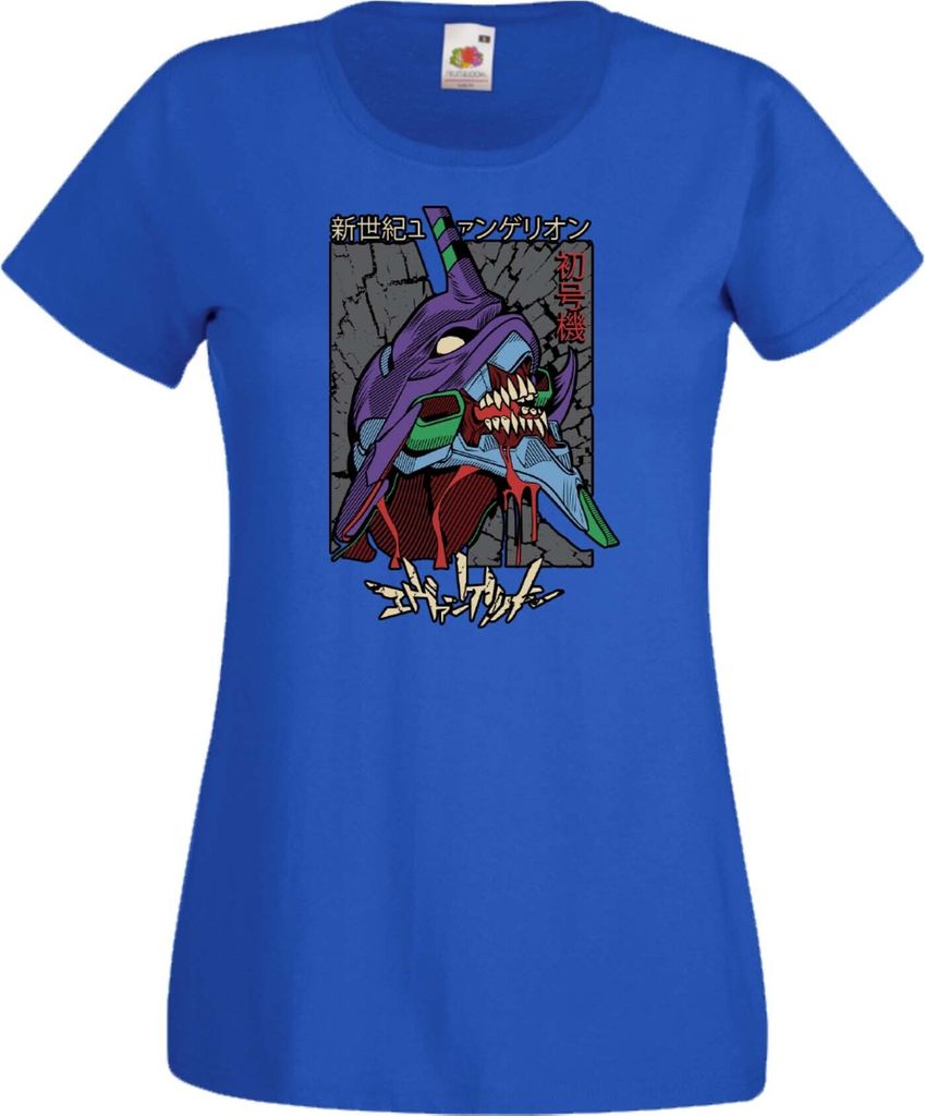 Damen T-Shirt Anime Manga Neon Anime Genesis Manga Evangelion Eva Unit 02 Eva Unit, Lady S / Blau