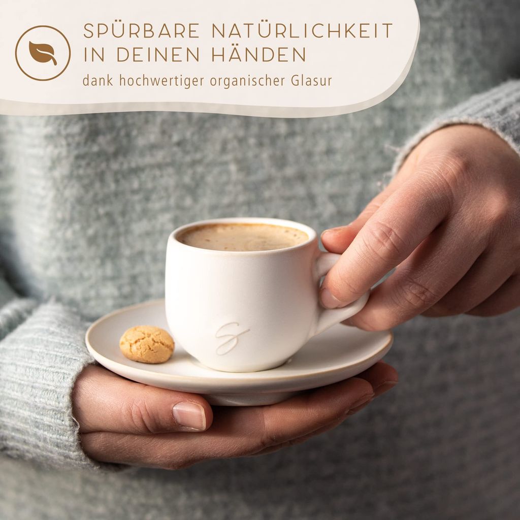 Guzzini Espressotassen Set - 4 Stück Porzellan Mit Untertassen In Beige