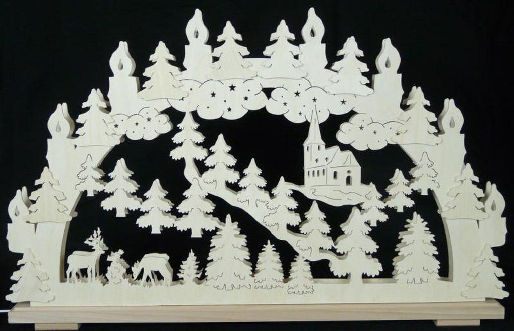 Schwibbogen mit Waldtieren Kirche und Beleuchtung BxHxT 70x45x7cm NEU