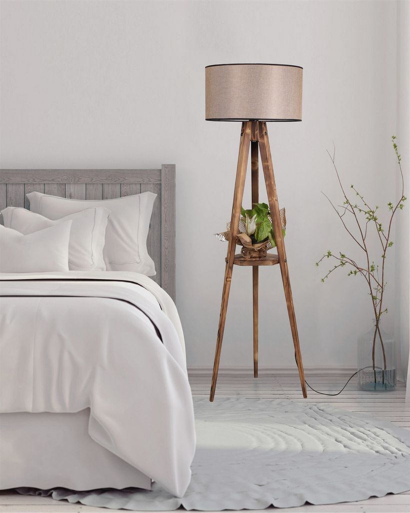 Opviq, Sehbalı Tripod Yanık Lambader Silindir Koyu Hasır Abajurlu, Stehlampen, Braun, Holz, 45 x 45 x 153 cm