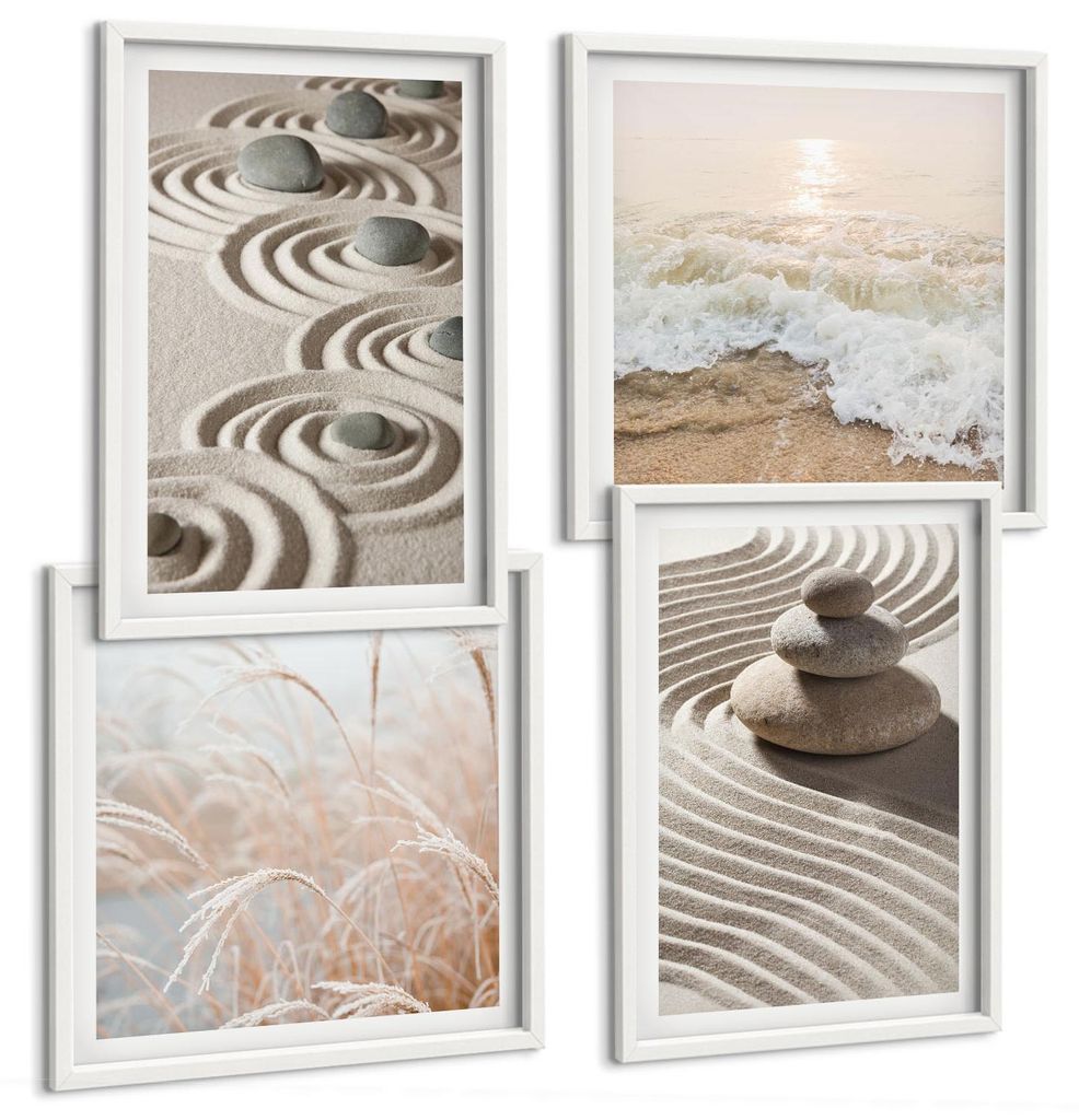 Bilder Set 4-teilig im weißen Rahmen – Wandbilder 4 Stück – gerahmte Poster für Wohnzimmer, Schlafzimmer und Flur – 50x50 cm - 40x60 cm ...