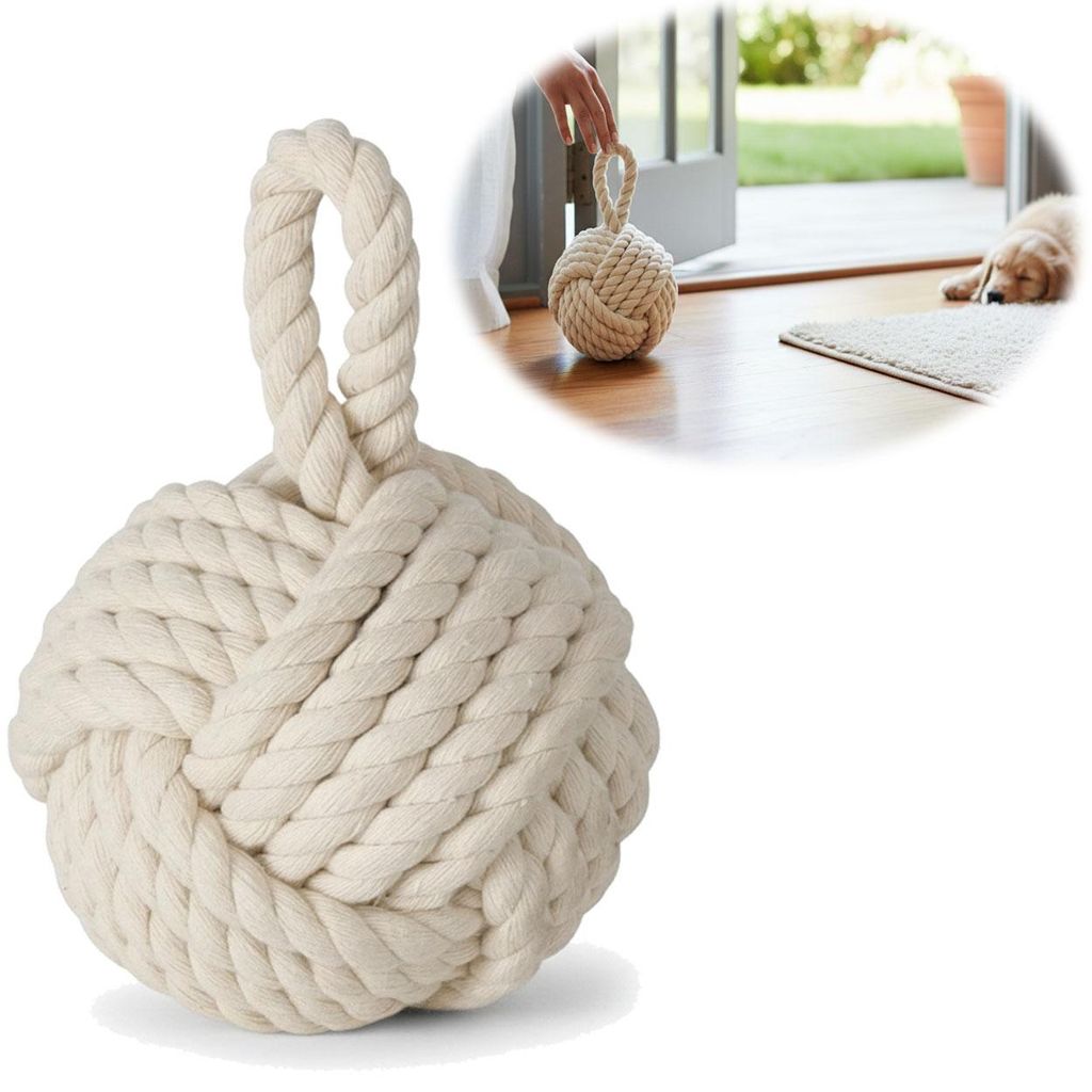 LS-LebenStil Vintage Boden Türstopper Malmö 23cm Creme Weiß 1,2kg Jute Knoten Tragegriff Türpuffer Türhalter Türsack Tür Stopper Sack Fenste...