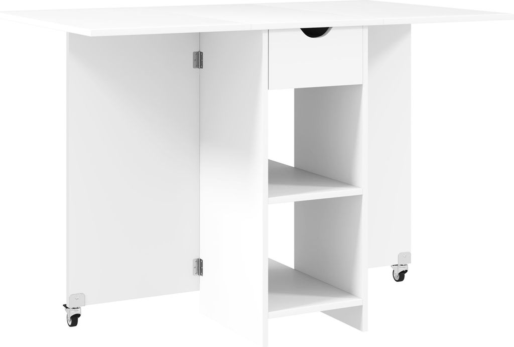 Klappbarer Esstisch Mobiler Küchentisch für 2-4 Personen mit Offenen Ablagen, 1 Schublade, Klapptisch für Kleine Räume, Esszimmer 114,5 x 70 x ...