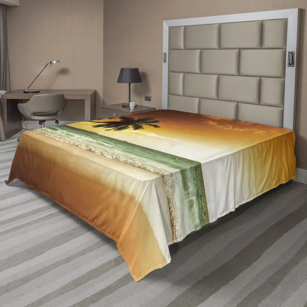 ABAKUHAUS Drap Plat Tropical Palmiers Ambre et Vert 275x260 cm