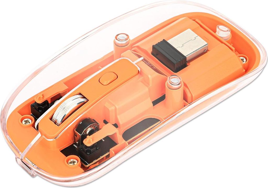 MANHATTAN Funkmaus USB-A 4Tasten RGB LED orange transparent