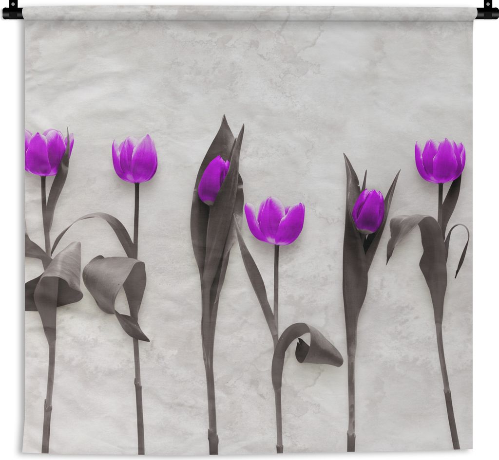 MuchoWow Wandteppich Wandbehang Blumen - Tulpen - Lila 60x60 cm Tapisserie Dekoration Wandtuch - Dekorationen - Wand Decke