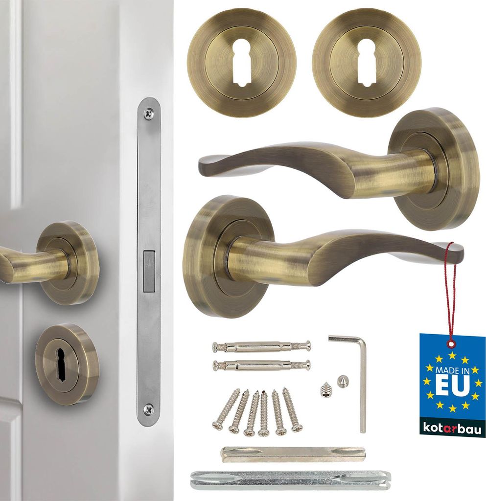 KOTARBAU Türklinke + Schlüsselrosette 12cm ZnAl Patina kurz geteilt Schild Türgriffe Innentüren Innentürgriff Drückergarnitur Zimmertür T...