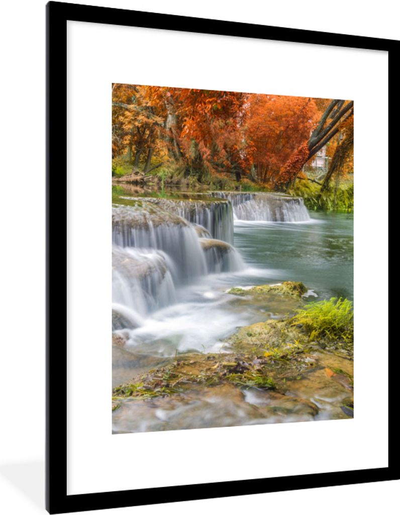 MuchoWow Gerahmtes Poster Herbst - Wasserfall - Natur - Bäume 60x80 cm - Poster mit Schwarzem Bilderrahmen Wandposter Rahmen Foto Bilder - Wohnz...