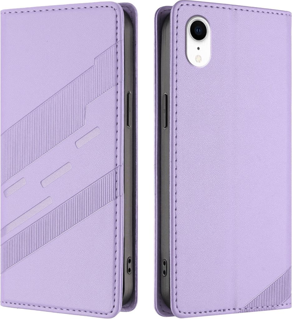 Hülle für iPhone XR, Kunstleder Brieftaschen Handyhülle mit Kartenfach und Standfunktion Violett