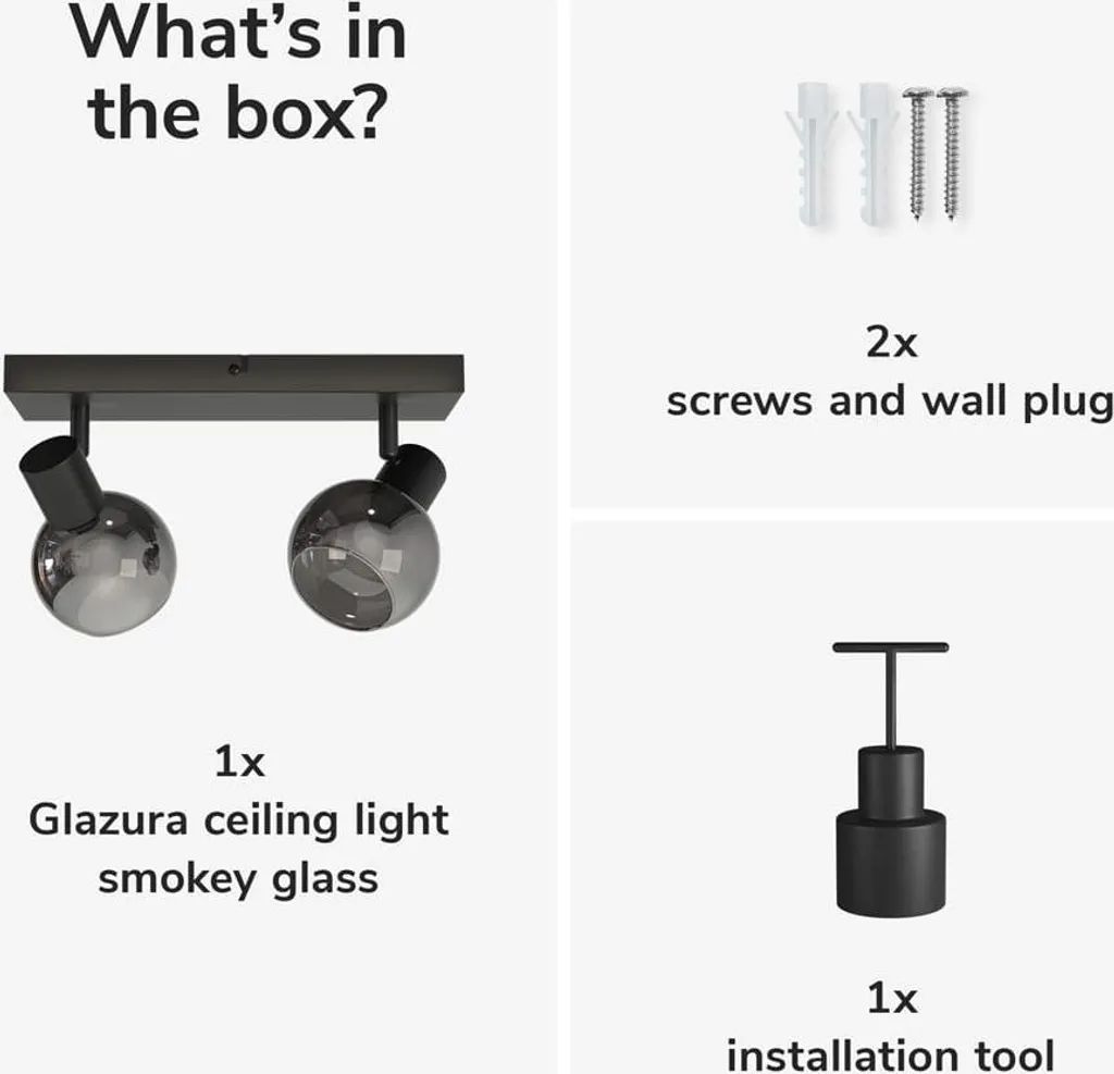 Plafonnier Noir à 2 Spots LED Inclinables en Verre Fumé Douilles E14 - 8