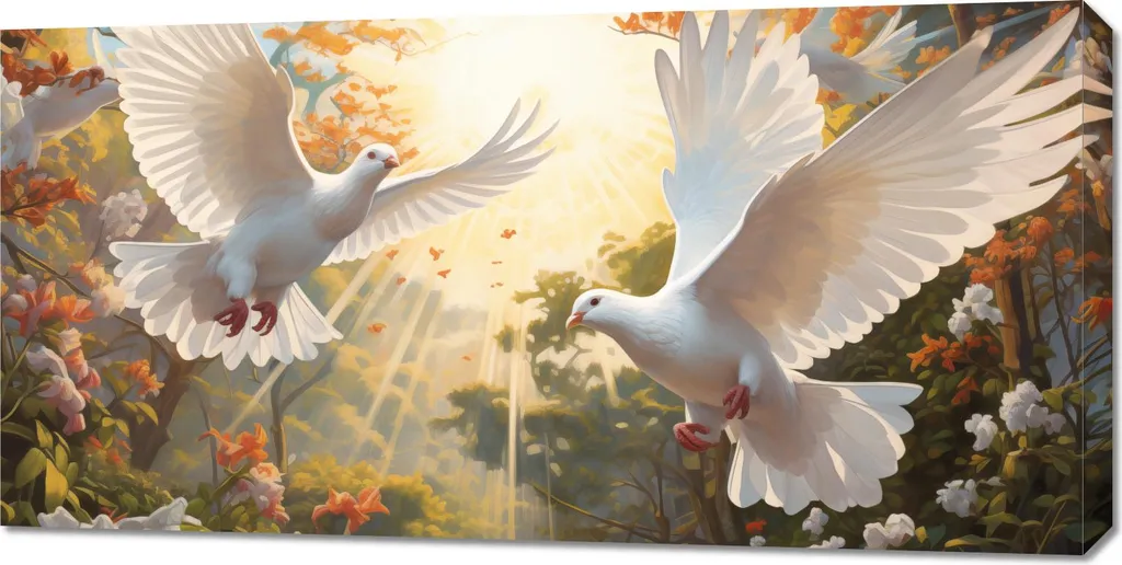 Tableau Pigeons au petit matin 100 x 50 cm - Décoration murale oiseau