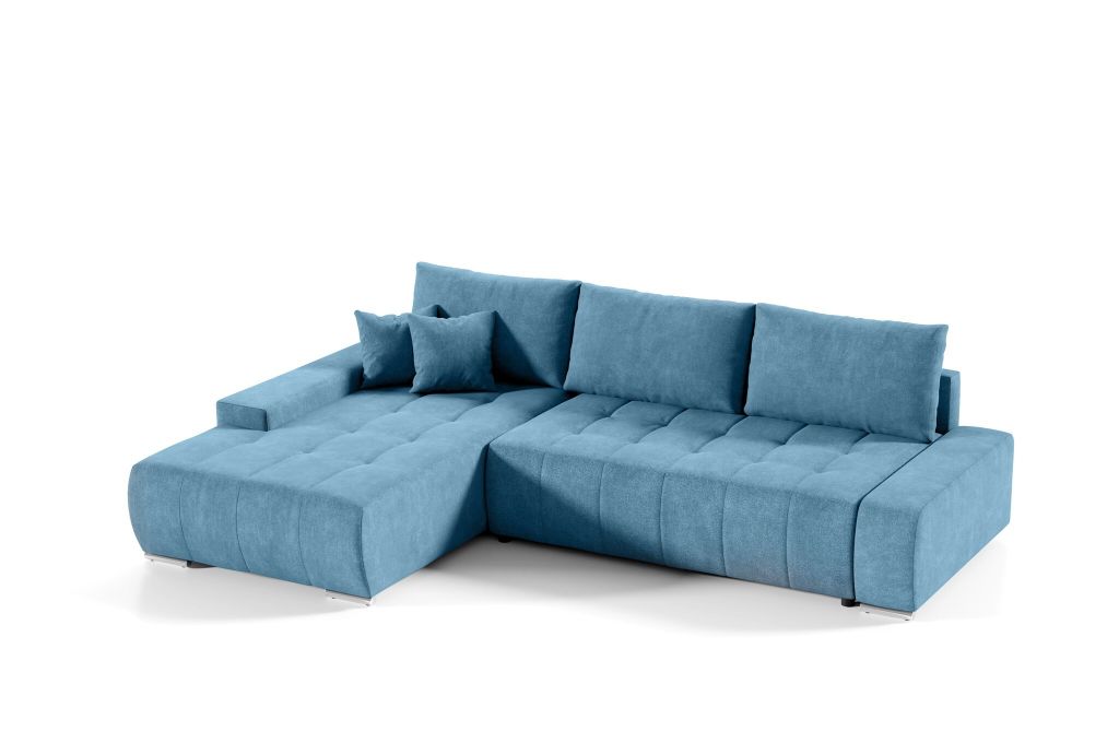 Ecksofa Sofa mit Schlaffunktion VOGAR Stoff Aston Lichtblau Ottomane Links