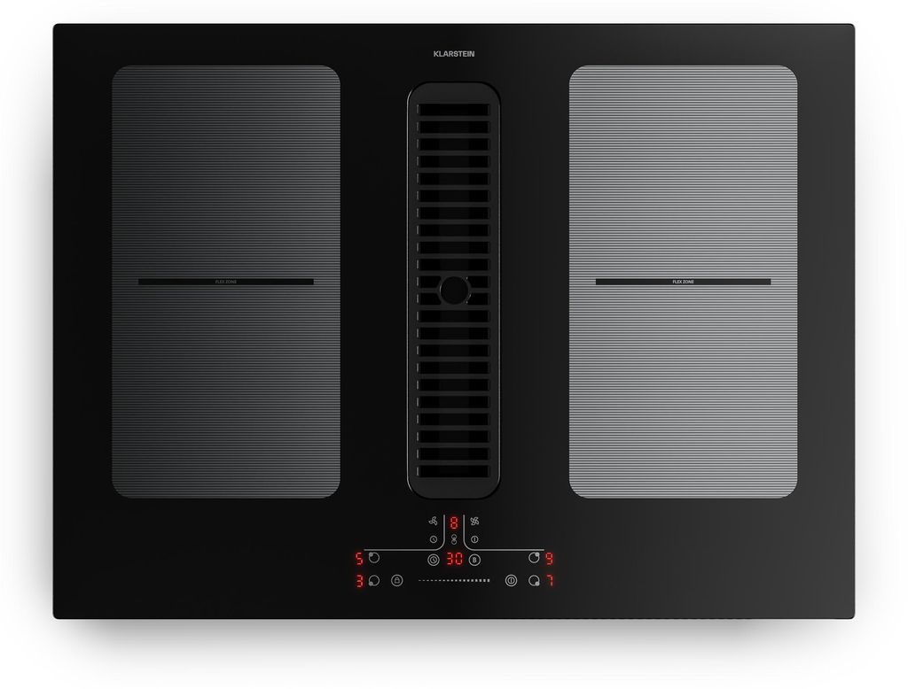 Klarstein Full House Induktionskochfeld mit Dunstabzug - 70cm, 4 Zonen, Flexzonen, 7335W Boost, Touch, Timer, Kindersicherung, Restwärmeanzeige, i...