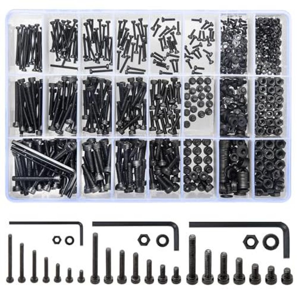 1260 STK M2 M3 M4 Schrauben Set, Zylinderschrauben mit Innensechskant Schrauben Set, Sechskantschrauben und Muttern und Unterlegscheiben Sortiment ...