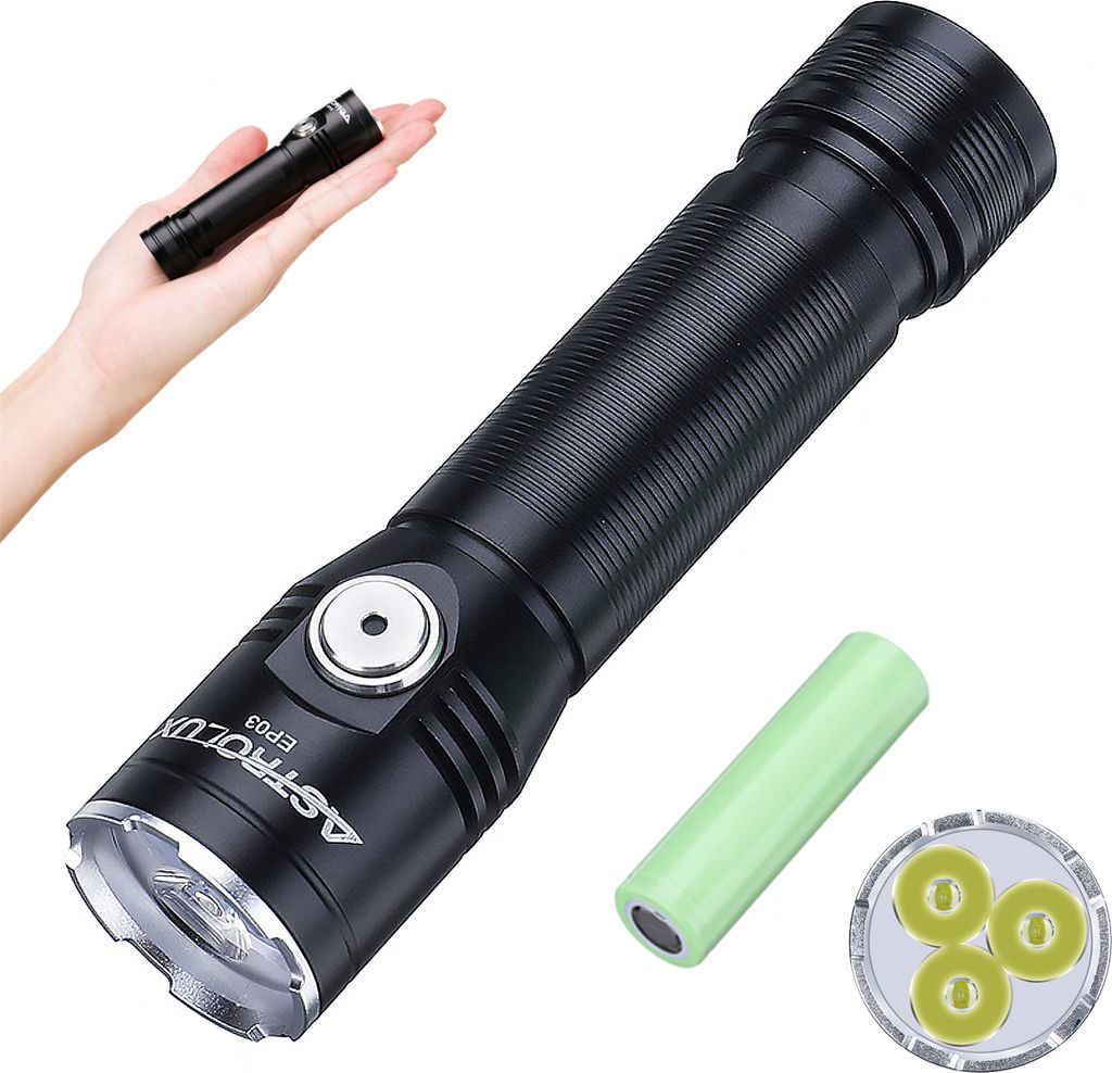 2050LM LED Taschenlampe, superhell Typ C wiederaufladbar, mit 18650-Akku, IP67, wasserdicht