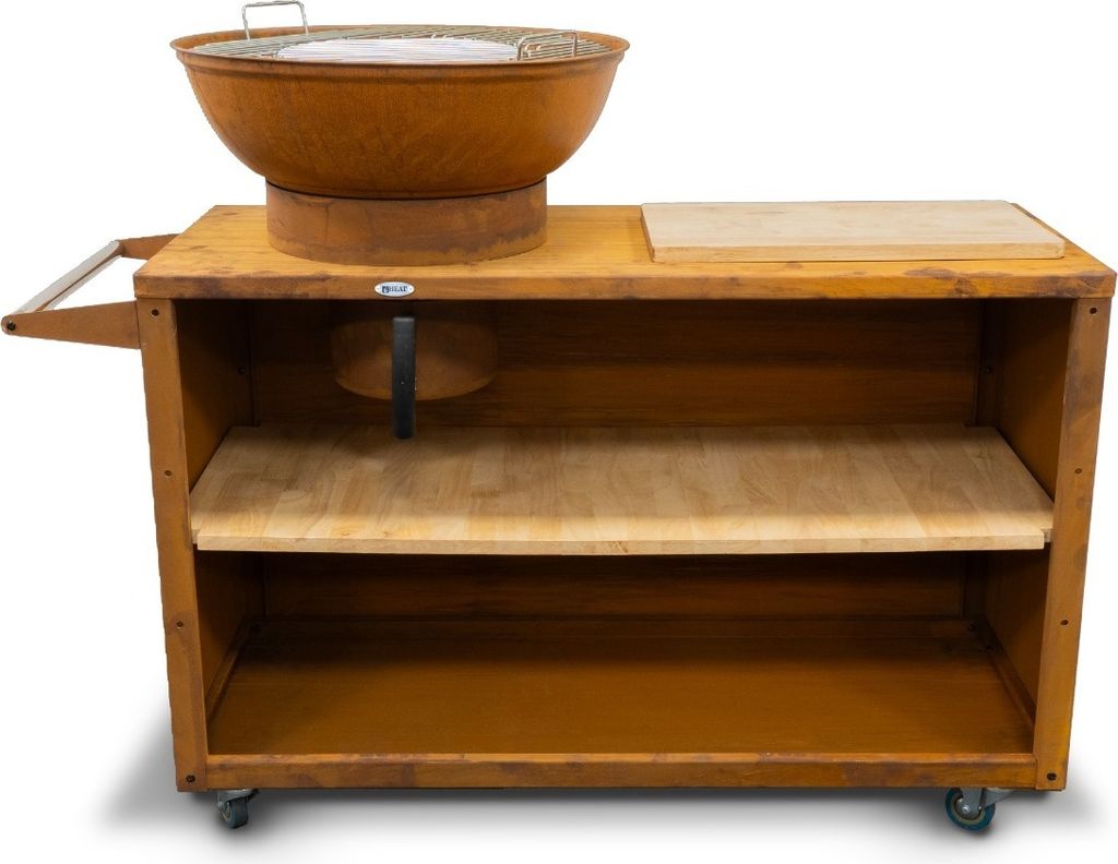 HEAT Outdoor Living Trolle Rost - Outdoorküche - Barbecue mit Plancha und Grill - Outdoor Brasero Barbecue auf Rädern - 117x46x106cm