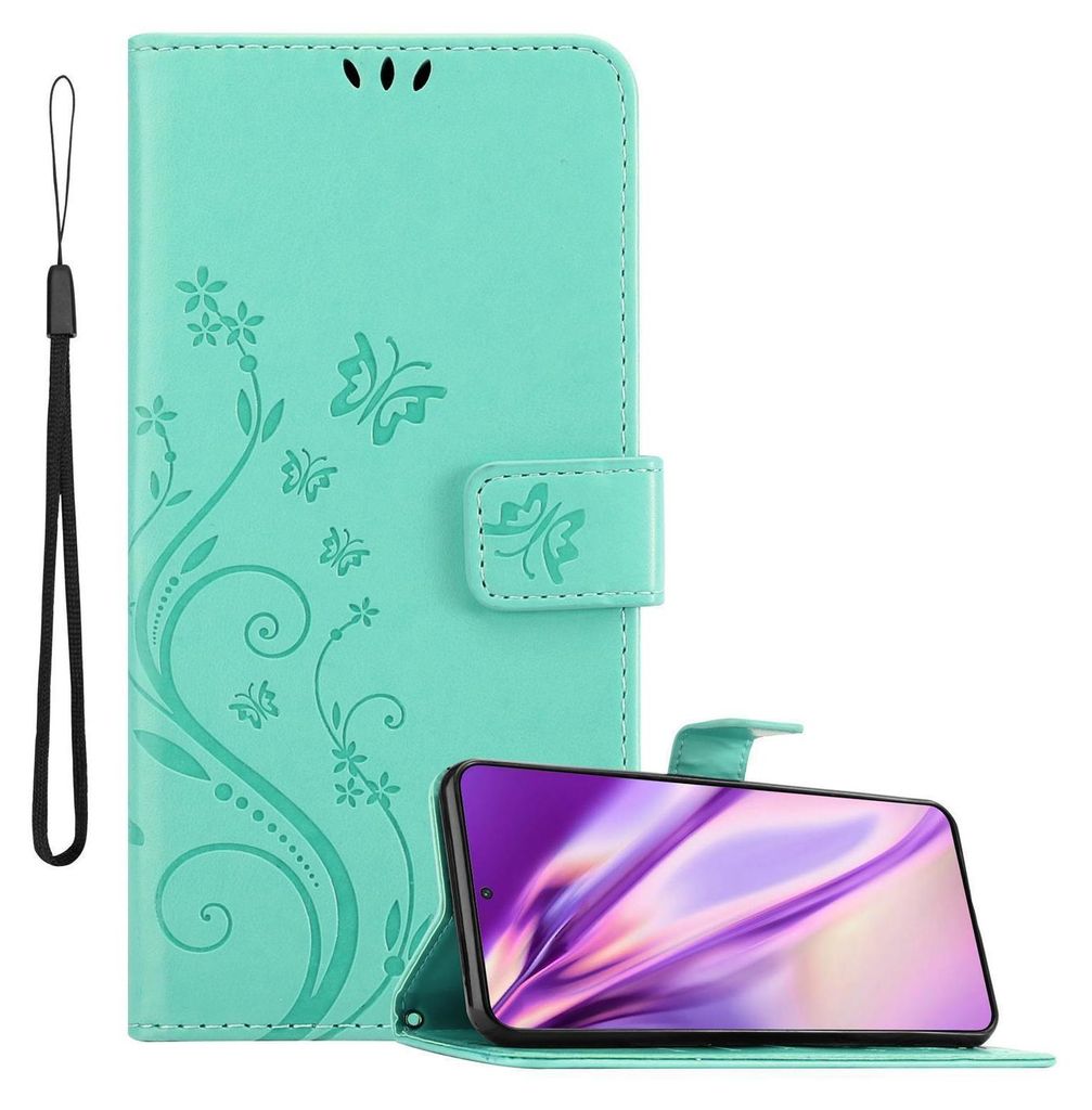 Cadorabo Hülle für Samsung Galaxy S21 5G Schutz Hülle in Türkis Schutzhülle Handy Hülle Etui Case Blumen Flower