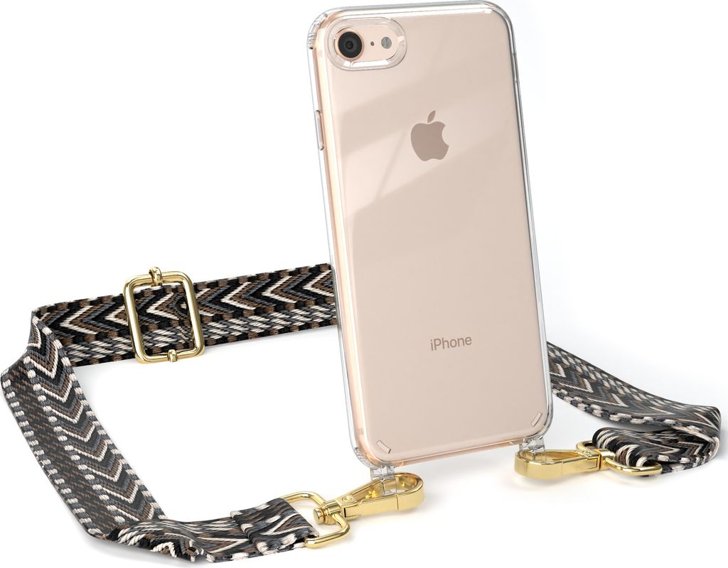 EAZY CASE Handykette - Verstellbarer Trageriemen kompatibel mit Apple iPhone SE 2020/2022, iPhone 7 / 8, Handykordel mit transparenter Silikon-Hül...