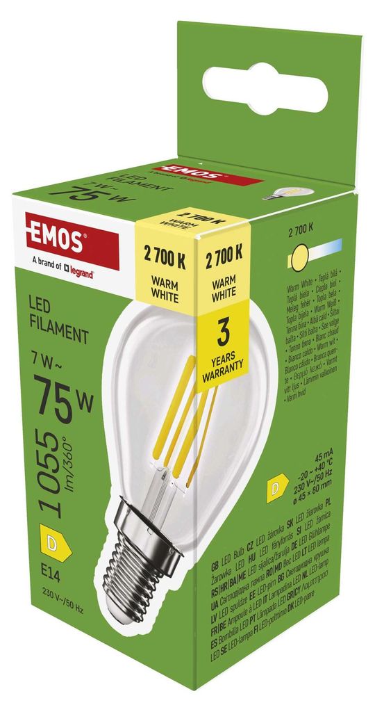 EMOS LED Lampe Edison Mini Globe, 7W Ersatz für 75W Glühbirne, runde Vintage-Glühlampe mit E14 Sockel und Helligkeit 1055 lm, Warmweiß 2700 K