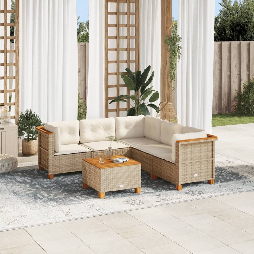 Maison Exclusive - 6-tlg. Garten-Sofagarnitur mit Kissen Beige Poly Rattan