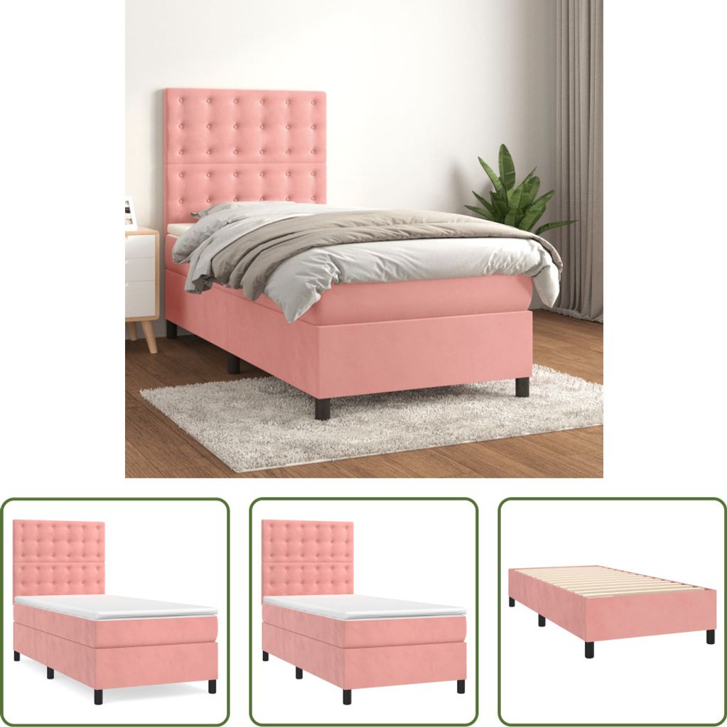 The Living Store Boxspringbett mit Matratze Rosa 90x190 cm Samt