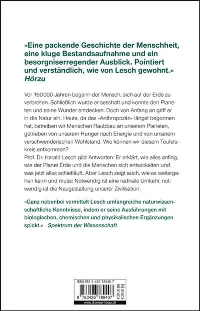 Die Menschheit schafft sich ab livre Harald Lesch essai broché science