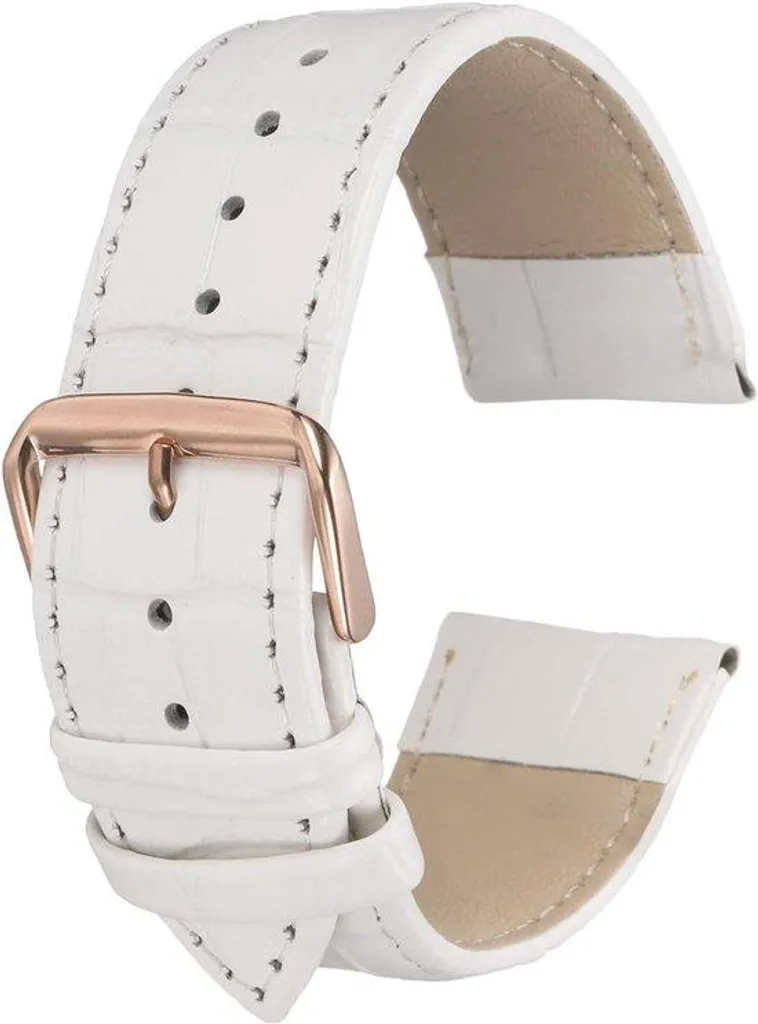 Bracelet de rechange 24mm en cuir bicolore blanc et rose pour montre