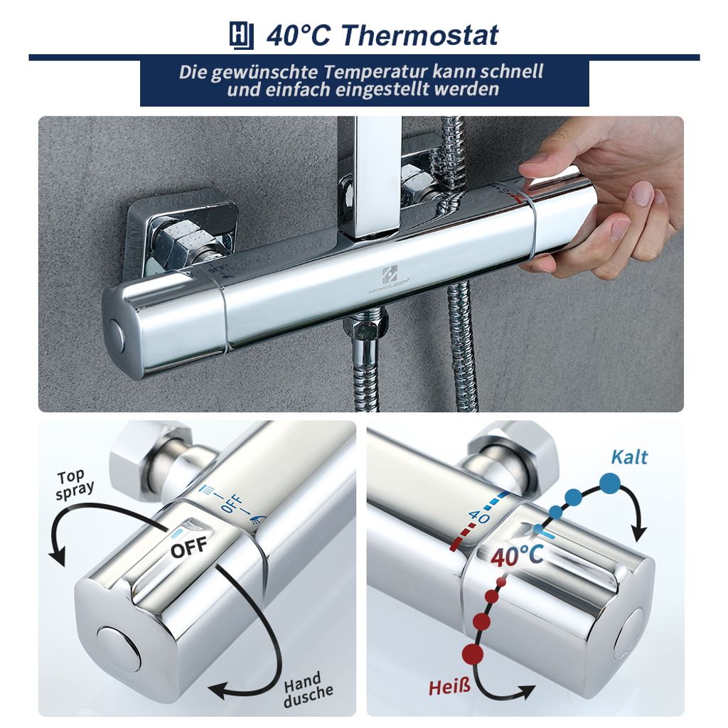 Homelody Dusche Duschsystem mit Thermostat Regendusche 2 Produktbild 3