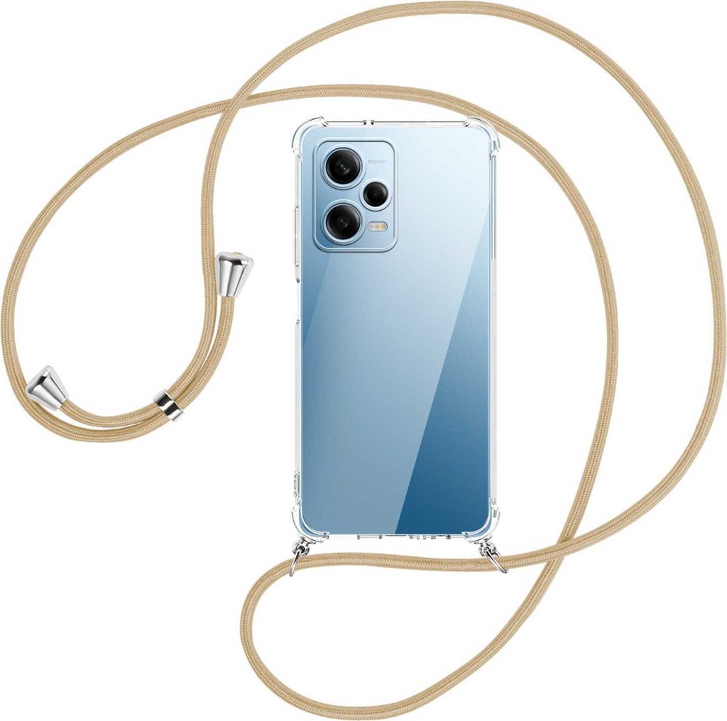 Handykette Backcover-Schutzhülle mit Band (Metall silberfarben) für Xiaomi Redmi Note 12 Pro (6.67'') - caramel