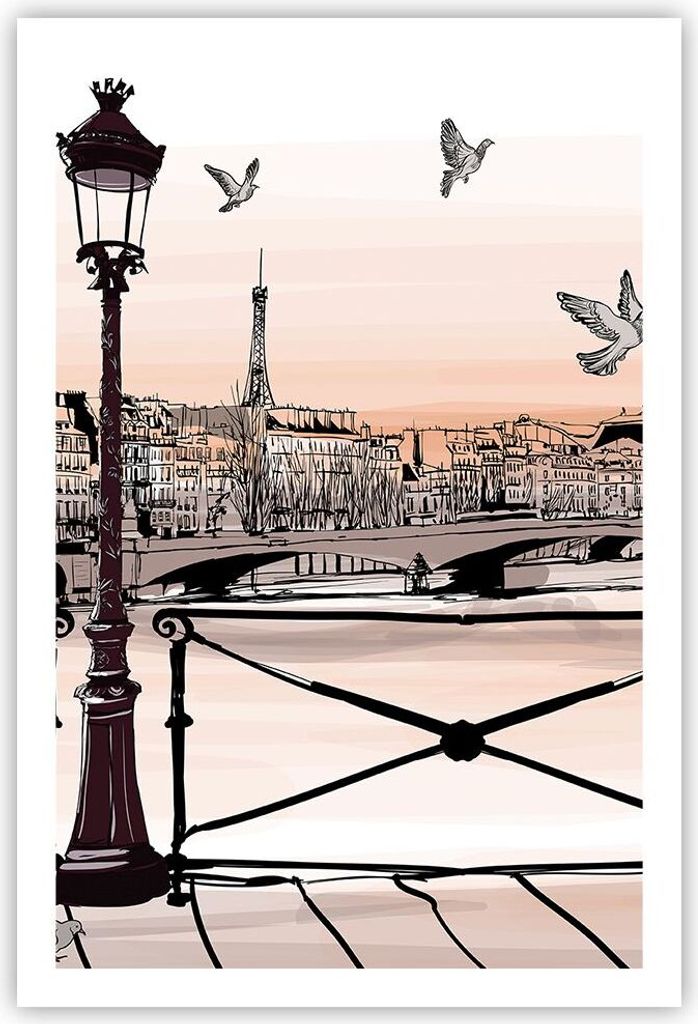 Poster - Poster ohne Rahmen - frankreich Taube Grafiken Illustration - 61x91,5 cm - Wand Bild - Wanddeko - Wandbilder - Kunstposter - Wandposter - ...