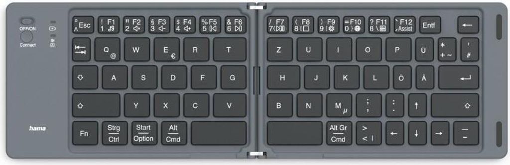 A top-down view of a folded Bluetooth keyboard.